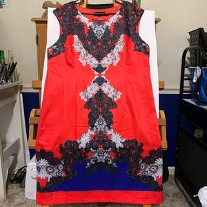 Red Suzanne Betro Patterned Straight Midi  Dress